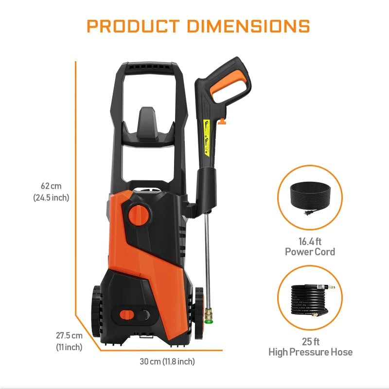 4200 PSI 2.5 GPM Household All-Scenario Electric Pressure Washer, 25FT Hose, Quick Connect Spray Wand, Foam Cannon for Tractor, Camper, Pavement, Fence, Balcony, Wall, Pool, Boat Cleaning