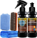 Leather Cleaner and Conditioner Kit, Leather Care Cleaning Detailing Safely Cleans & Conditions Leather Car Interiors, Shoes, Bags & More - UV Protection Prevent Cracking & Fading - 5 Items