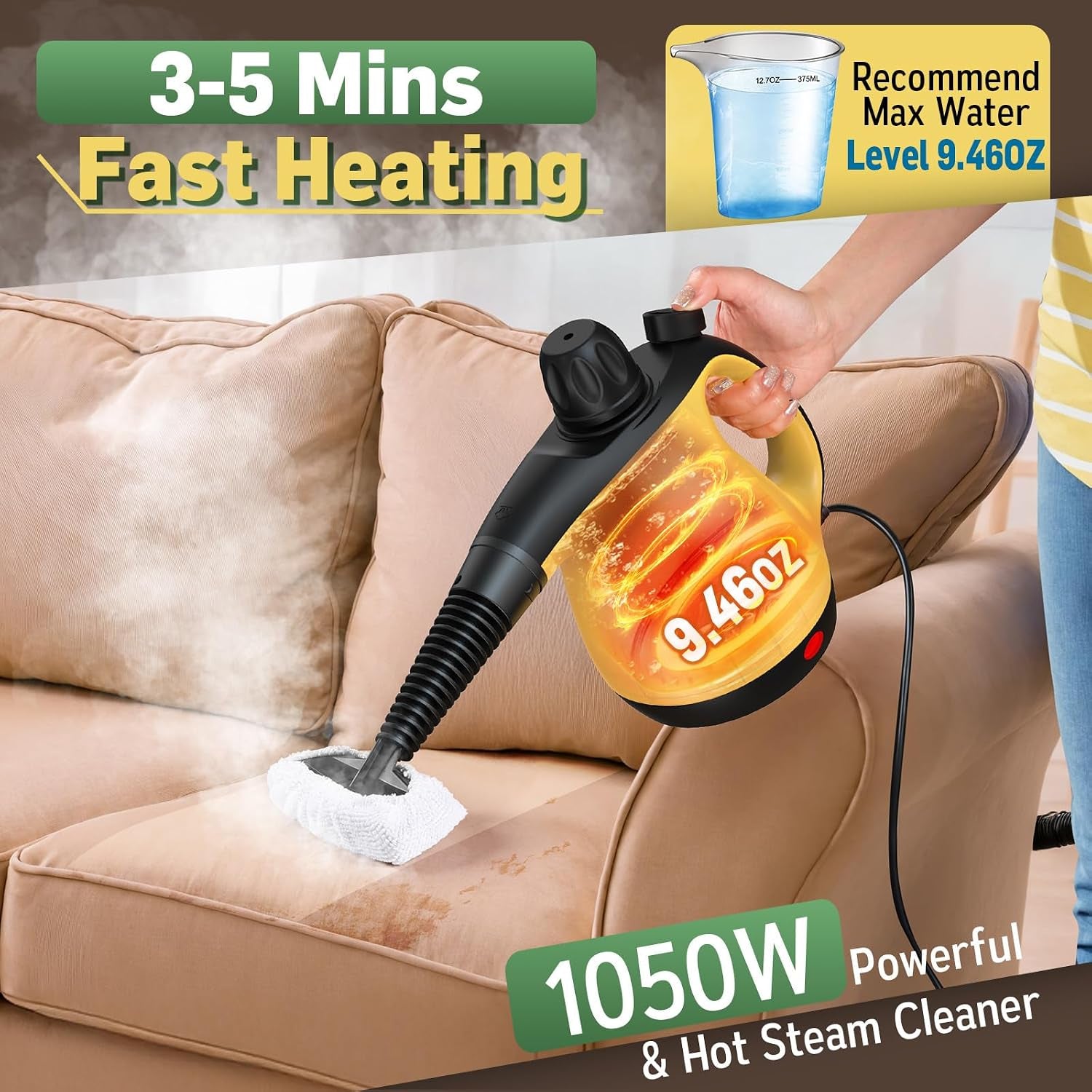 Multi-Surface Pressurized Handheld Steam Cleaner with 11Pcs Accessories, Chemical-Free Portable Steamer for Cleaning, Hand Held Steam Cleaner for Home|Car|Furniture|Floor|Tile|Grout|More