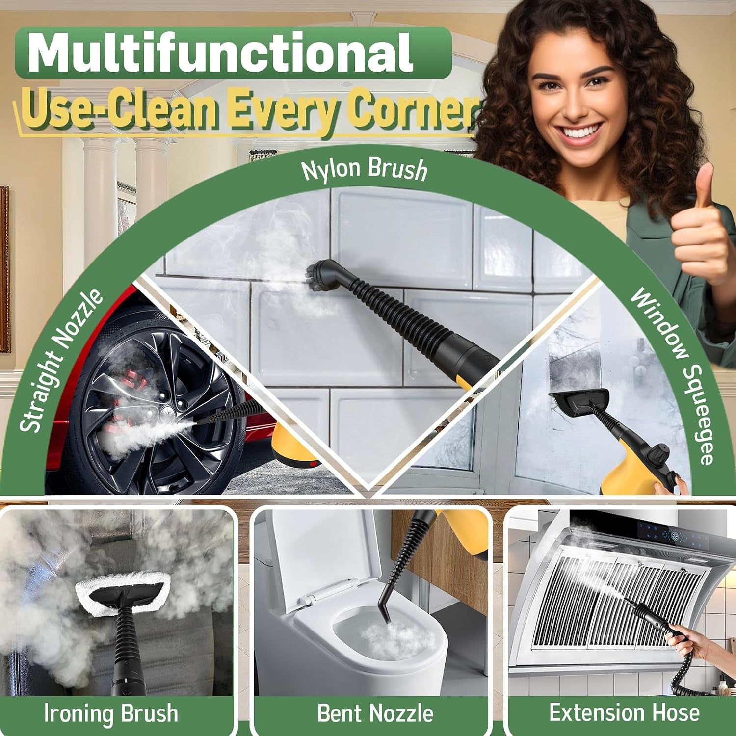 Multi-Surface Pressurized Handheld Steam Cleaner with 11Pcs Accessories, Chemical-Free Portable Steamer for Cleaning, Hand Held Steam Cleaner for Home|Car|Furniture|Floor|Tile|Grout|More