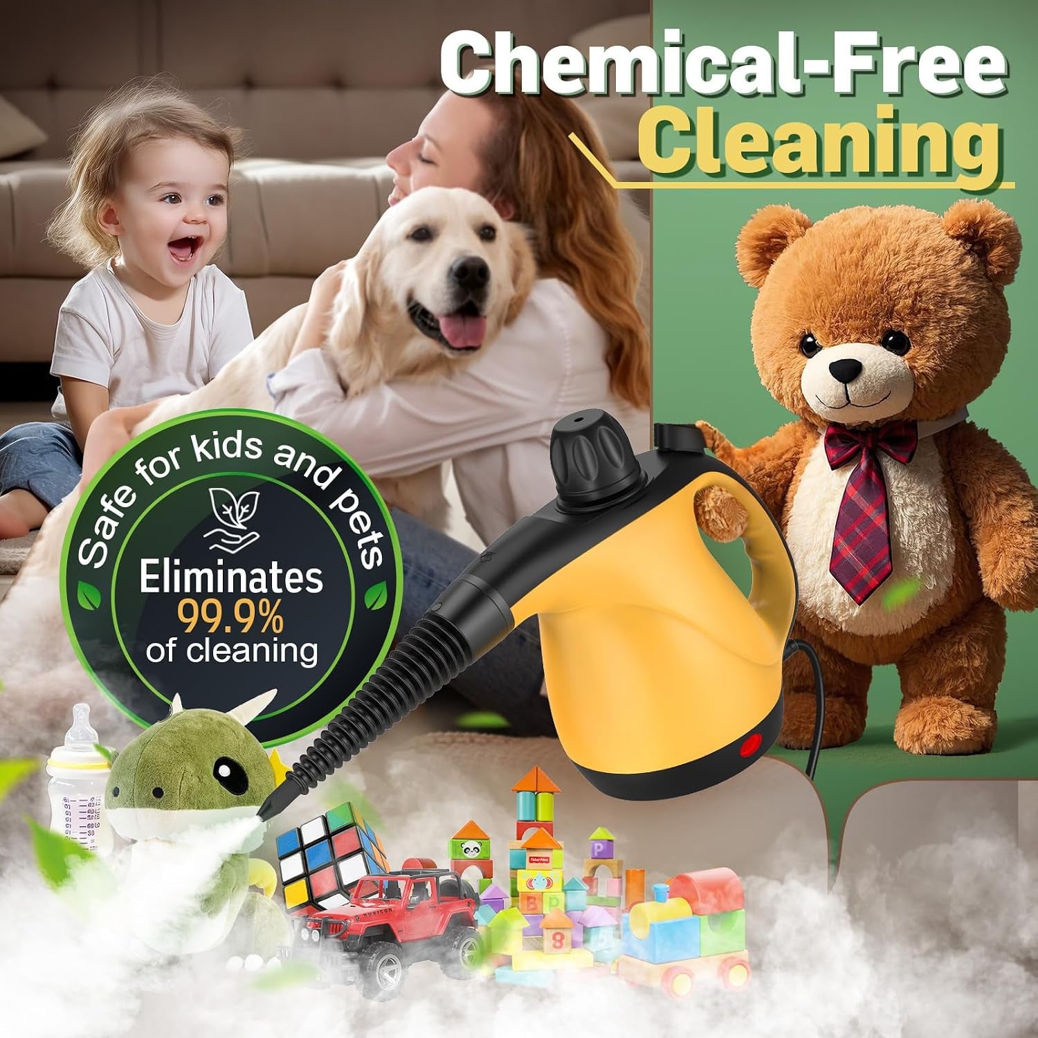 Multi-Surface Pressurized Handheld Steam Cleaner with 11Pcs Accessories, Chemical-Free Portable Steamer for Cleaning, Hand Held Steam Cleaner for Home|Car|Furniture|Floor|Tile|Grout|More
