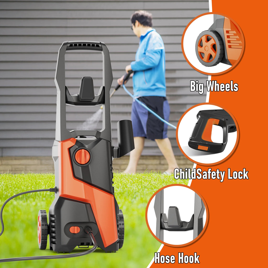 4200 PSI 2.5 GPM Household All-Scenario Electric Pressure Washer, 25FT Hose, Quick Connect Spray Wand, Foam Cannon for Tractor, Camper, Pavement, Fence, Balcony, Wall, Pool, Boat Cleaning