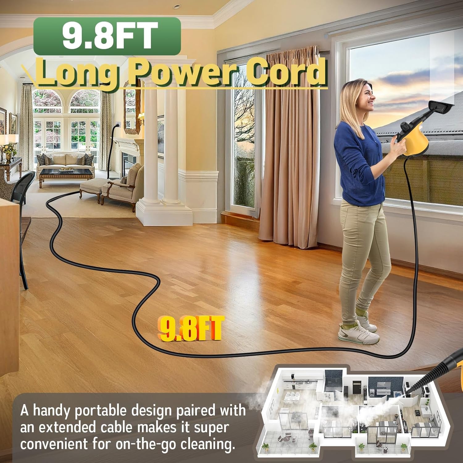 Multi-Surface Pressurized Handheld Steam Cleaner with 11Pcs Accessories, Chemical-Free Portable Steamer for Cleaning, Hand Held Steam Cleaner for Home|Car|Furniture|Floor|Tile|Grout|More