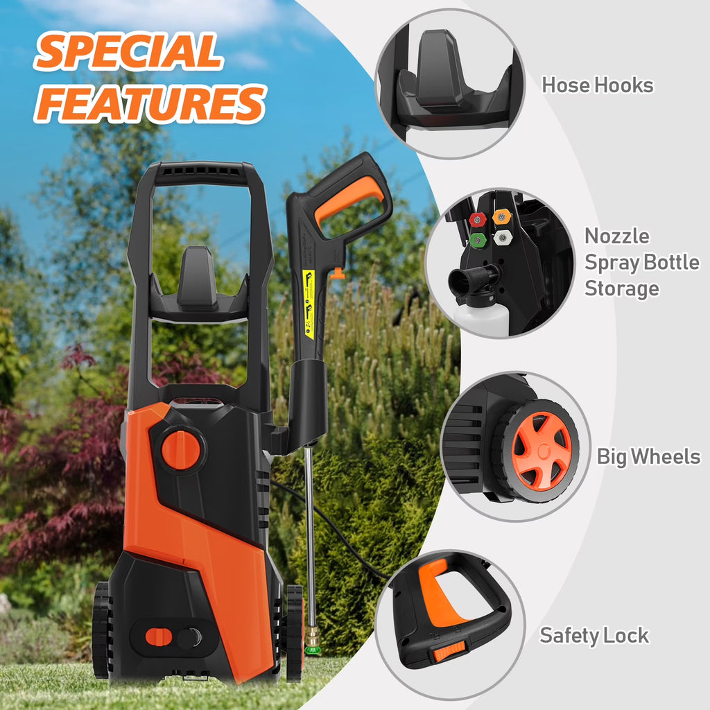 4200 PSI 2.5 GPM Household All-Scenario Electric Pressure Washer, 25FT Hose, Quick Connect Spray Wand, Foam Cannon for Tractor, Camper, Pavement, Fence, Balcony, Wall, Pool, Boat Cleaning