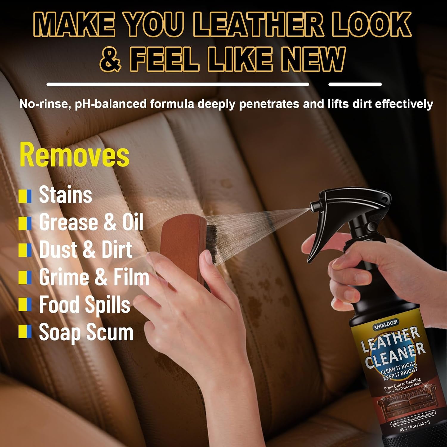 Leather Cleaner and Conditioner Kit, Leather Care Cleaning Detailing Safely Cleans & Conditions Leather Car Interiors, Shoes, Bags & More - UV Protection Prevent Cracking & Fading - 5 Items
